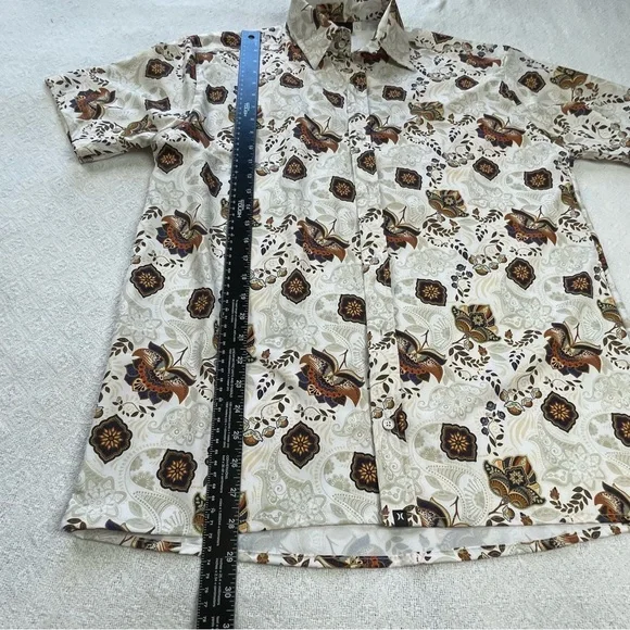 Hurley Men's White, Brown and Navy Patterned Shirt~ Size Large ~ Business Casual - Picture 5 of 7